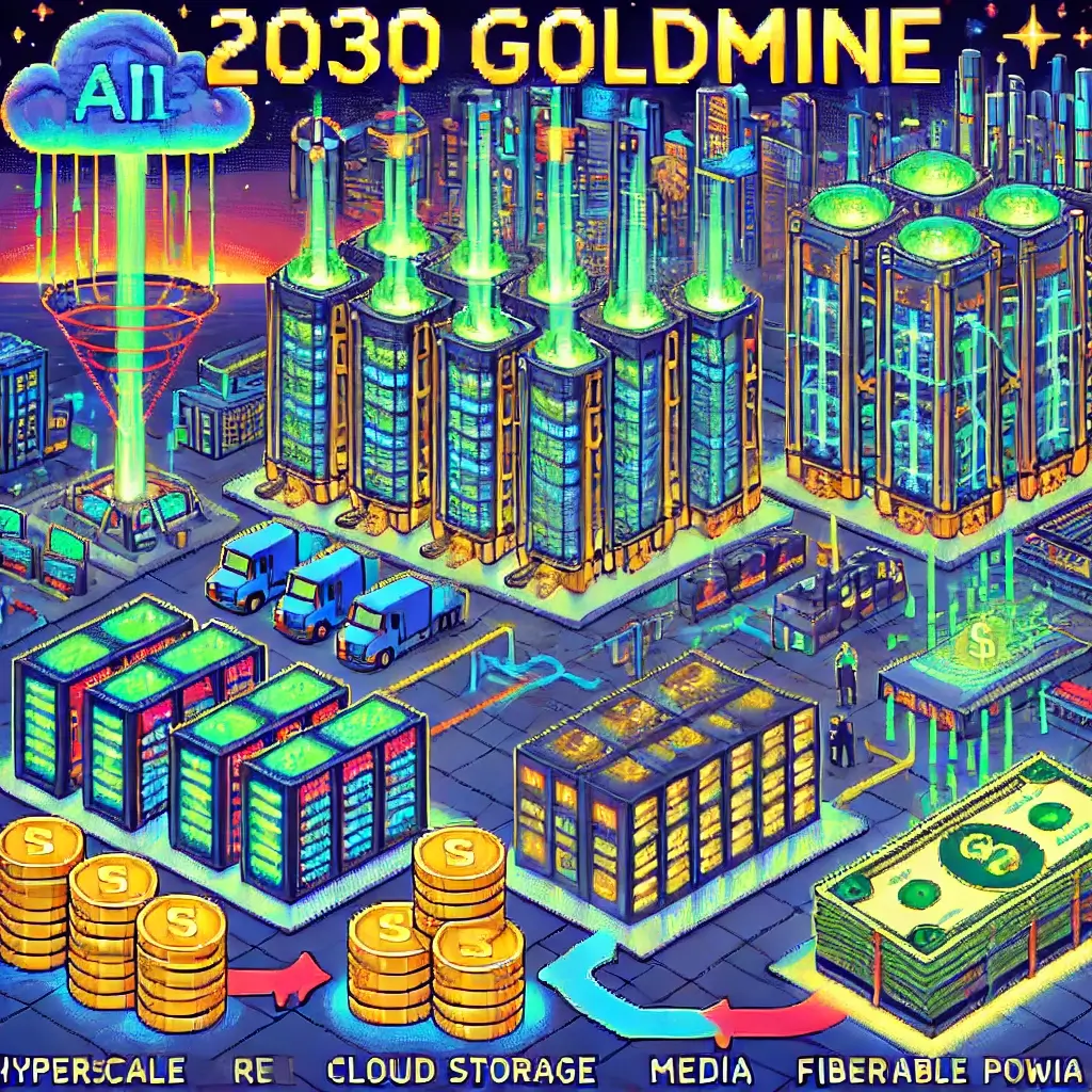 Hyperscale Cloud Storage REITs: 7 Reasons the 2030 Goldmine Might Already Be Under Your Feet 3 Pixel art of a futuristic data center campus glowing with fiber cables and power lines, symbolizing hyperscale cloud storage REITs and 2030 infrastructure investing.