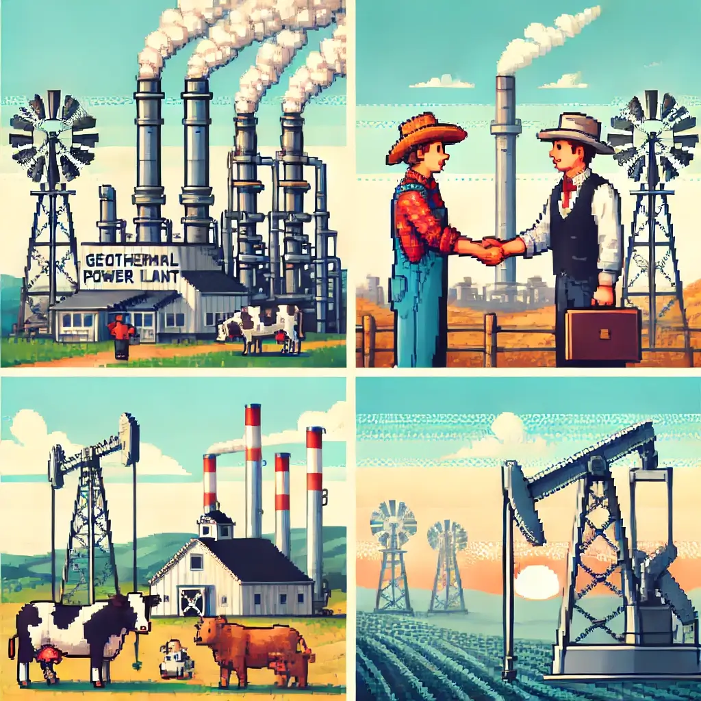 When a Geothermal Power Plant Land Lease Is More Than Just Dirt: 5 Shocking Truths 1 Pixel art of a geothermal power plant land lease showing steam turbines, pipes, and wells generating renewable energy.